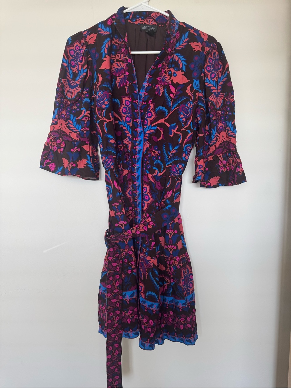 ADRIANNA Papell Multi Color Floral Mini Wrap Dress Paisley Sz 4